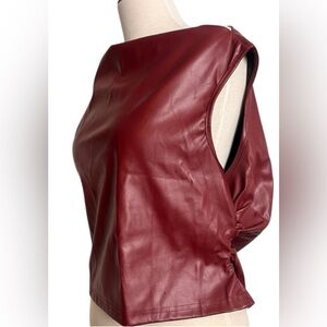 Women's Red faux leather one shoulder top